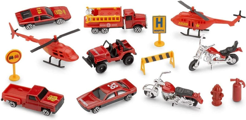 Kicko Rescue Vehicles Emergency Fire Collection - 15 Piece Vehicle Set Including Tractor