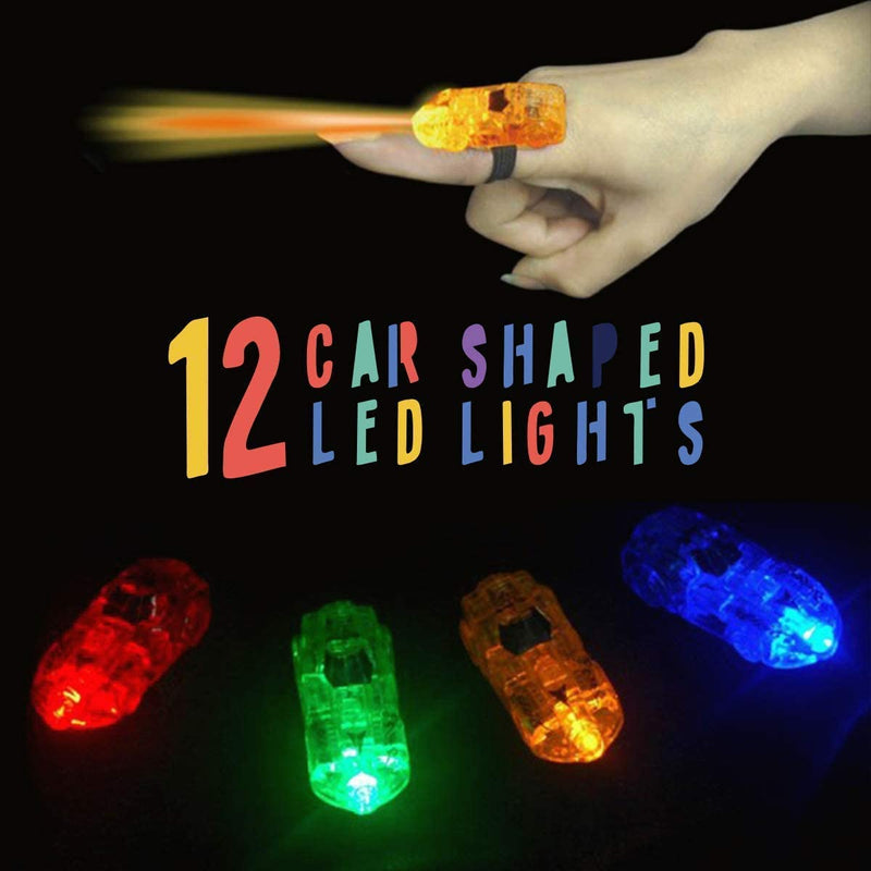 Kicko LED Car Finger Lights - 12 Pack, Assorted Colored Glowing Beams with Straps - Neon