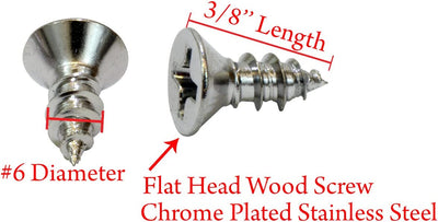 6 X 1/2'' Chrome Coated Stainless Flat Head Phillips Wood Screw, (100 pc), 18-8 (304