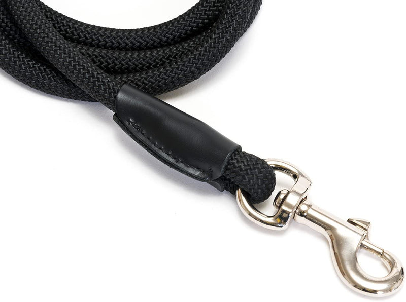 Robust Rope Dog Leash  With Padded Handle  Reflective Hand Loop  Black