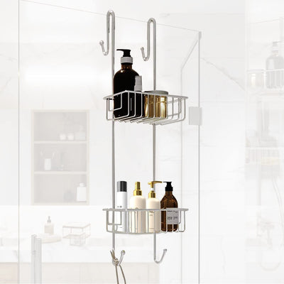Bamodi Shower Caddy Hanging - 2-Tier Over Door Chrome-Plated - No Drilling Required - Fits