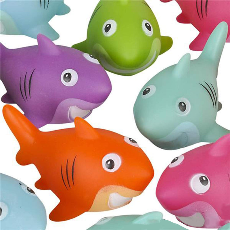 Kicko Shark Water Toys - 12 Pack, 2 Inch Assorted Rubber Squirt Games - Bath Toys, Summer