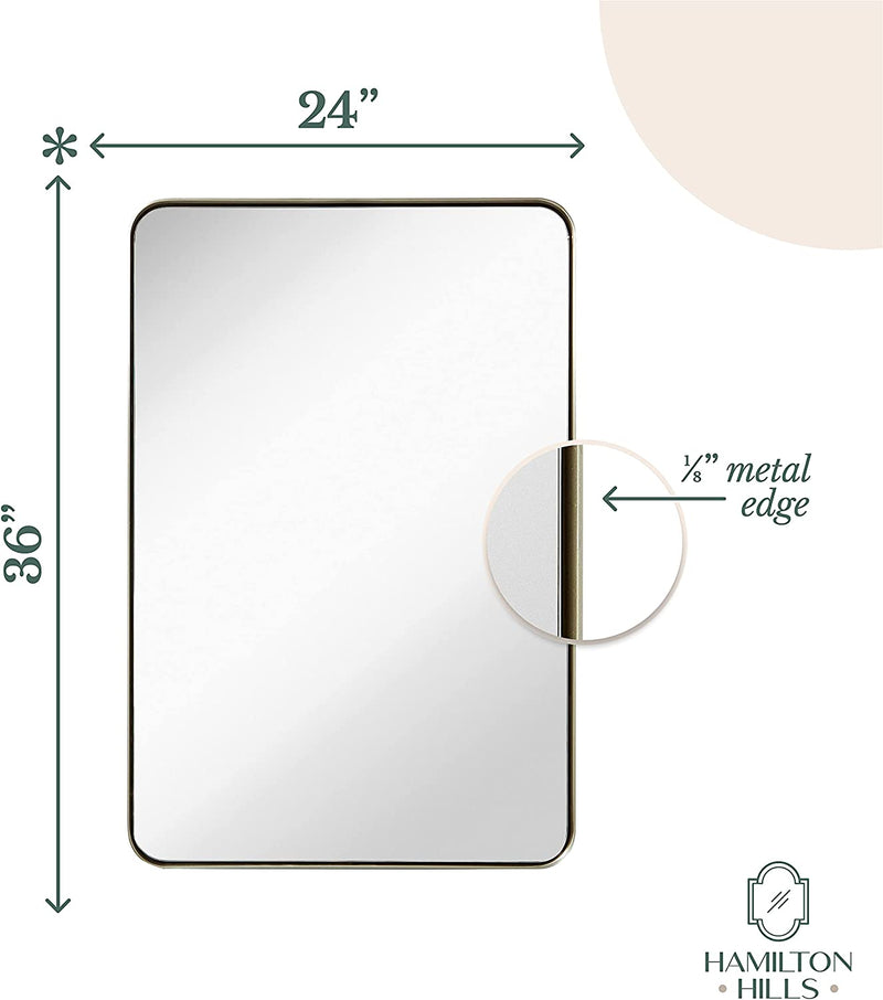 Contemporary Brushed Metal Wall Mirror | Glass Panel Silver Framed Rounded Corner Deep