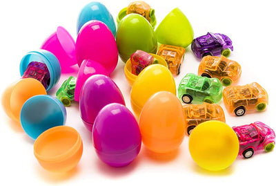 Kicko Mini Pull Back Car Filled Surprise Eggs - 12 Pack - 2 Inch - for Kids, Party Favors