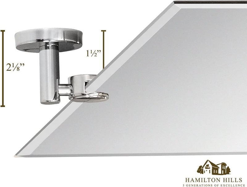 Large Pivot Rectangle Mirror With Polished Chrome Wall Anchors | Silver Backed Adjustable