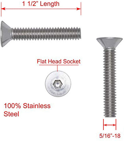 5/16"-18 X 1-1/2" Stainless Flat Head Socket Cap Screw Bolt, (25pc), 18-8 (304) Stainless