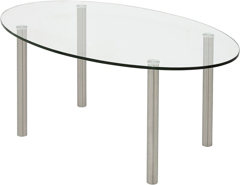 Modern Glass Coffee Table | Stainless Brushed Metal Leg Clear Glass Top Designer Tables