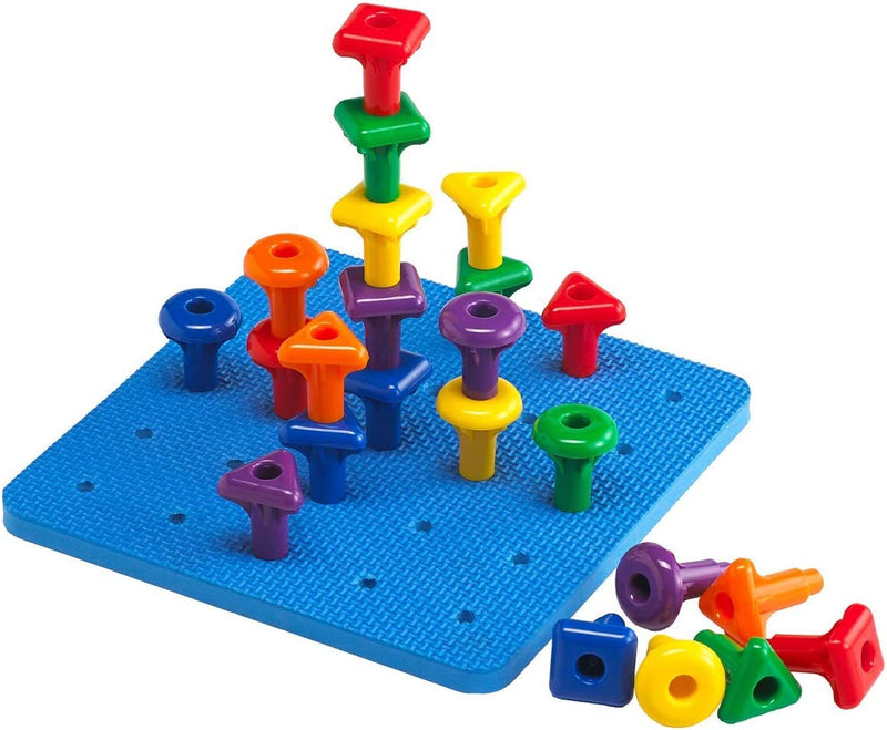 Kicko Stacking Pegs with Board - 8.5 Inch Square Board, 2 Inch Pegs - Includes 2 Boards