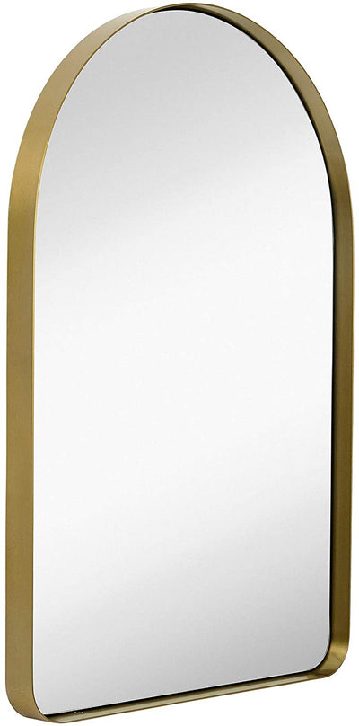 Contemporary Brushed Gold Metal Wall Mirror | Glass Panel Gold Framed Top Rounded Corner