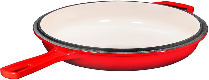 Enameled Red 2-In-1 Cast Iron Multi-Cooker By Heavy Duty 3 Quart Deep Skillet And Lid