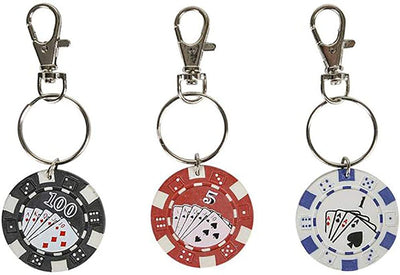 Kicko 1.5 Inch Poker Chip Keychain - 12-Pack Mini Backpack Carabiner Clip - Keyring