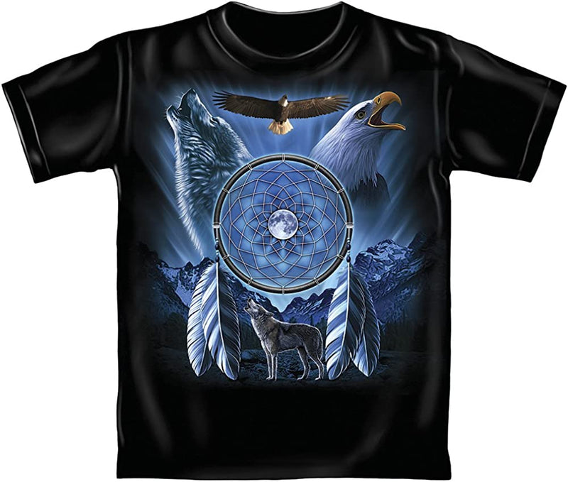 Wolf/Eagle Dreamcatcher Youth Tee Shirt (Medium 8/10) Black
