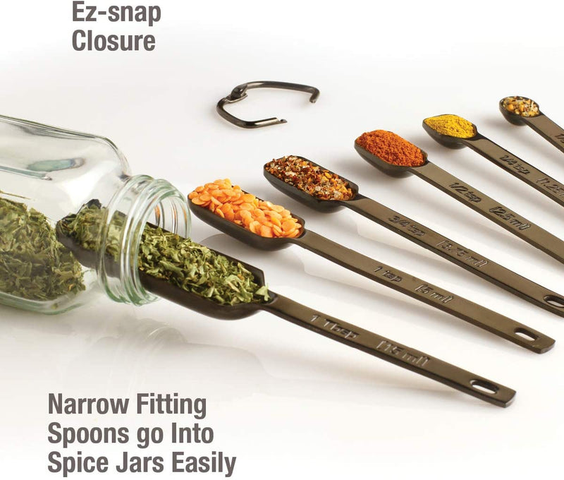 2lbDepot Black Measuring Spoons Set of 7 Includes Bonus Leveler, Premium, Rust Proof