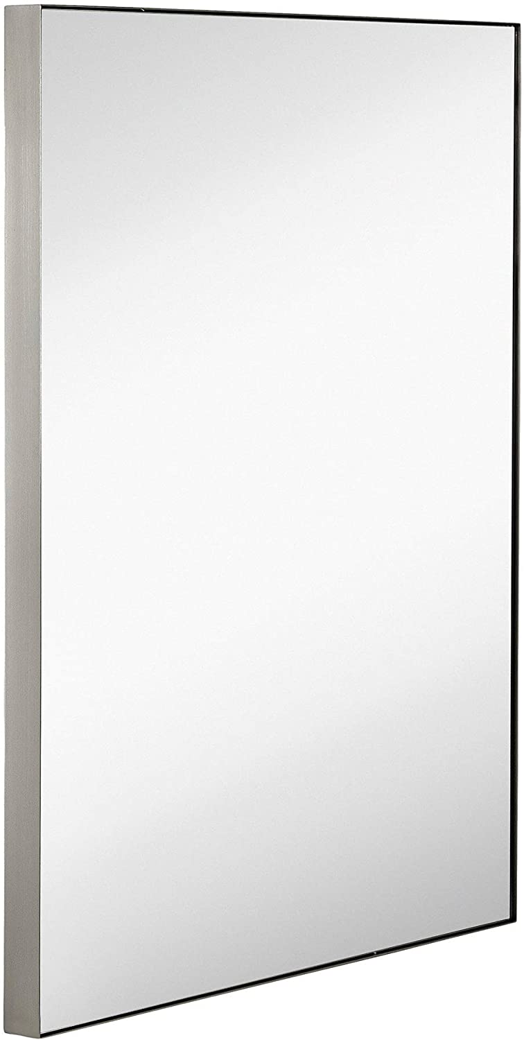 Hamilton Hills Contemporary Brushed Metal Wall Mirror | Glass Panel Brushed Silver Framed