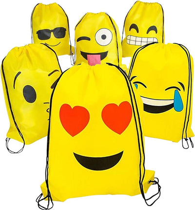 Kicko 16 x 13 Inch Drawstring Bag - 12 Pieces of Assorted Emoticon Backpack Perfect