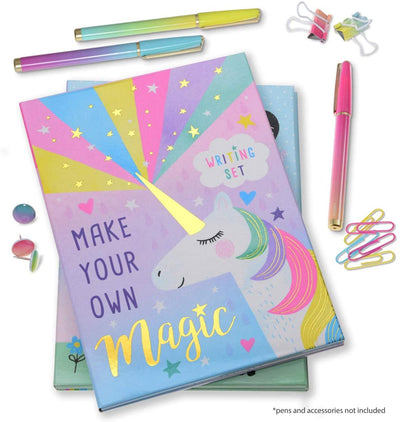Jewelkeeper Rainbow Unicorn Design Writing Kit with Gold Foil, Girls Stationery Paper