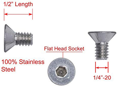 1/4"-20 X 1/2" Stainless Flat Head Socket Cap Screw Bolt, (100pc), 18-8 (304) Stainless