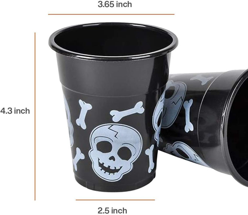 Kicko Skull and Bones Party Cups - 100 Pack - Disposable Drink Cups for Kids and Adults