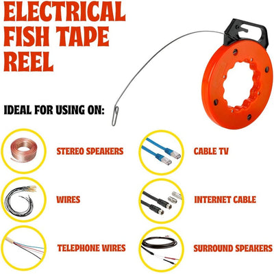 Katzco Electrical Fish Tape Reel - 50 Feet Reach - Impact Case for Electricians, Pull
