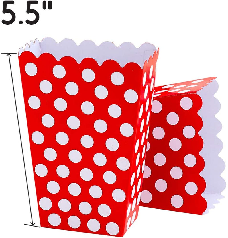 Kicko Ruby Red Popcorn Boxes with White Polka Dots - 16 Pack, 5.5 Inches, Cardboard Treat