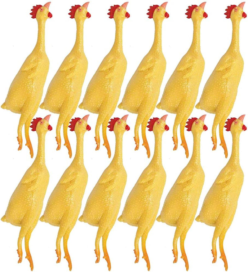 Kicko Mini Rubber Stretch Chickens - 12 Pack - 8 Inch - for Kids, Party Favors, Stocking