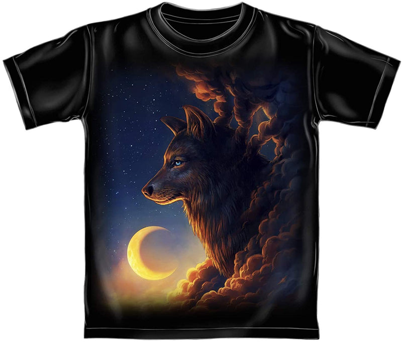Golden Moon Wolf Black Youth Tee Shirt (Large 12/14