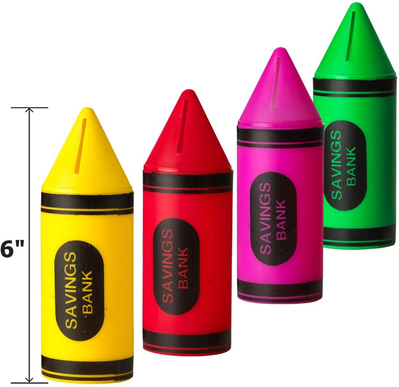 Kicko Crayon Banks - 12 Pack - 6 Inch - for Kids, Party Favors, Stocking Stuffers