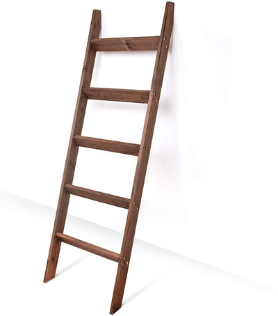 Blanket Ladder 5 Ft. Wood Rustic Decorative Quilt Ladder. Brown Vintage Wooden Decor