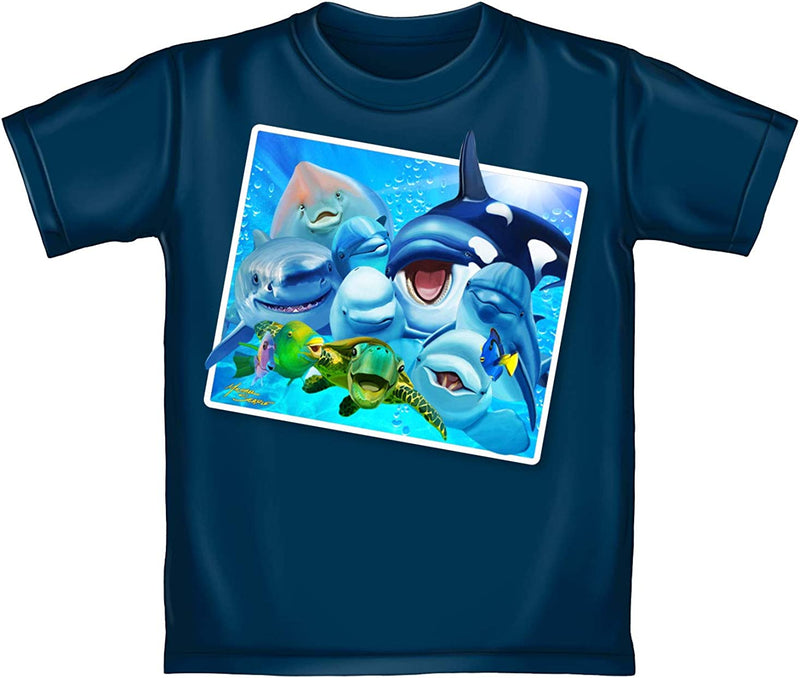 Ocean Animals Dolphin Shark Turtle Whale Selfie Adult Tee Shirt (Adult XL