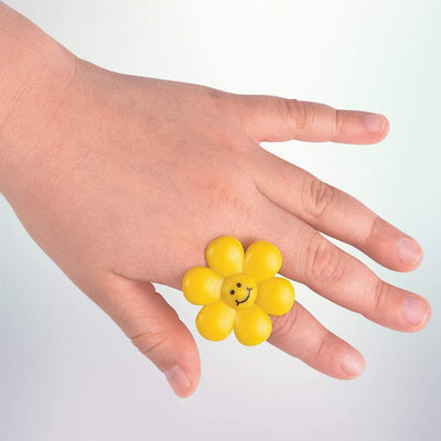 Kicko Smile Face Flower Rings - Pack of 24-1.25 Inches Assorted Colors - for Kids, Party