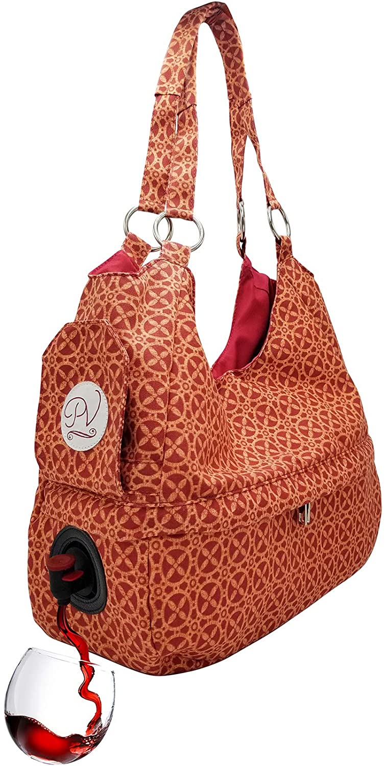 PortoVino Swankey Tiki Wine Tote with Hidden, Insulated Compartment, Holds and Pours 4