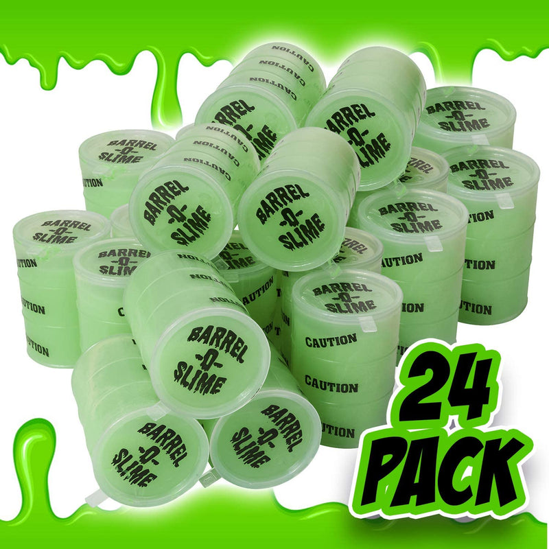 Kicko Glow in the Dark Slime Barrels - 12 Pack, Neon Green Sludgy Gooey Fidget Toys -