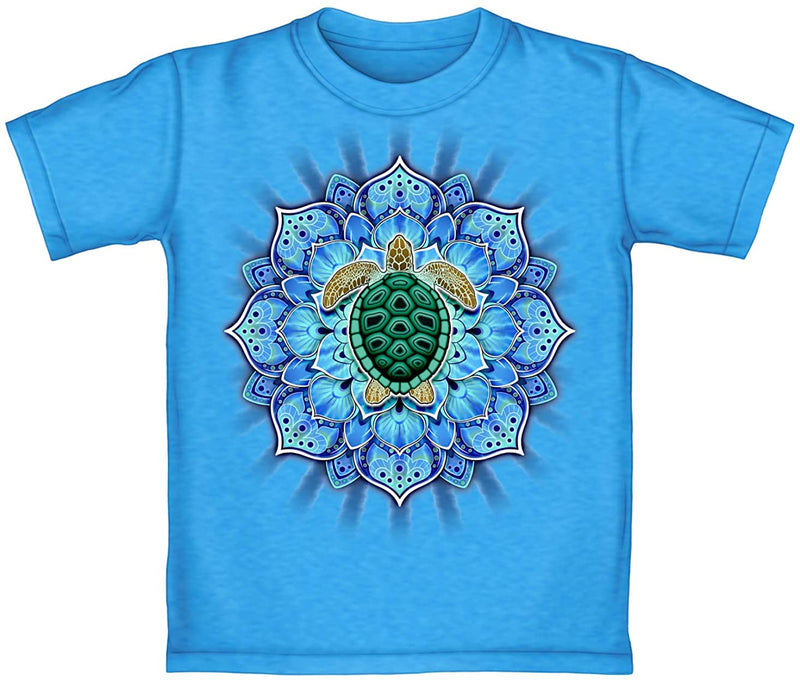 Mandala Turtle Turquoise Youth Tee Shirt (Medium 8/10