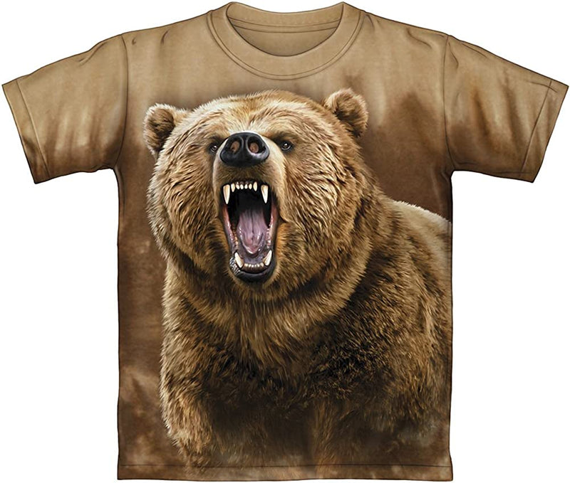 Grizzly Bear Brown Tie-Dye Youth Tee Shirt (Kids Small