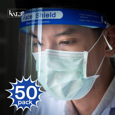 Katzco Reusable Face Shields - 50 Pack - Clear Full Face Visor Mask with Removable
