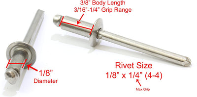 Bolt Dropper 616 Stainless Rivets (10pc) 3/16" Diameter, Grip Range (3/4" - 1"), All 18-8