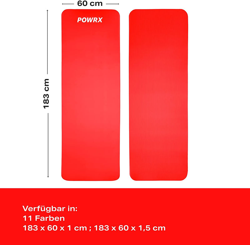 Gymnastics mat yoga mat (red 183 x 60 x 1 cm) including supporting strap bag as well as