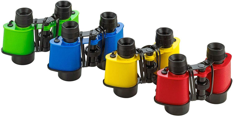 Kicko Toy Binoculars with Neck Strings - 4 Pack - 3.5 x 5 Inches - Colorful Novelty Binos