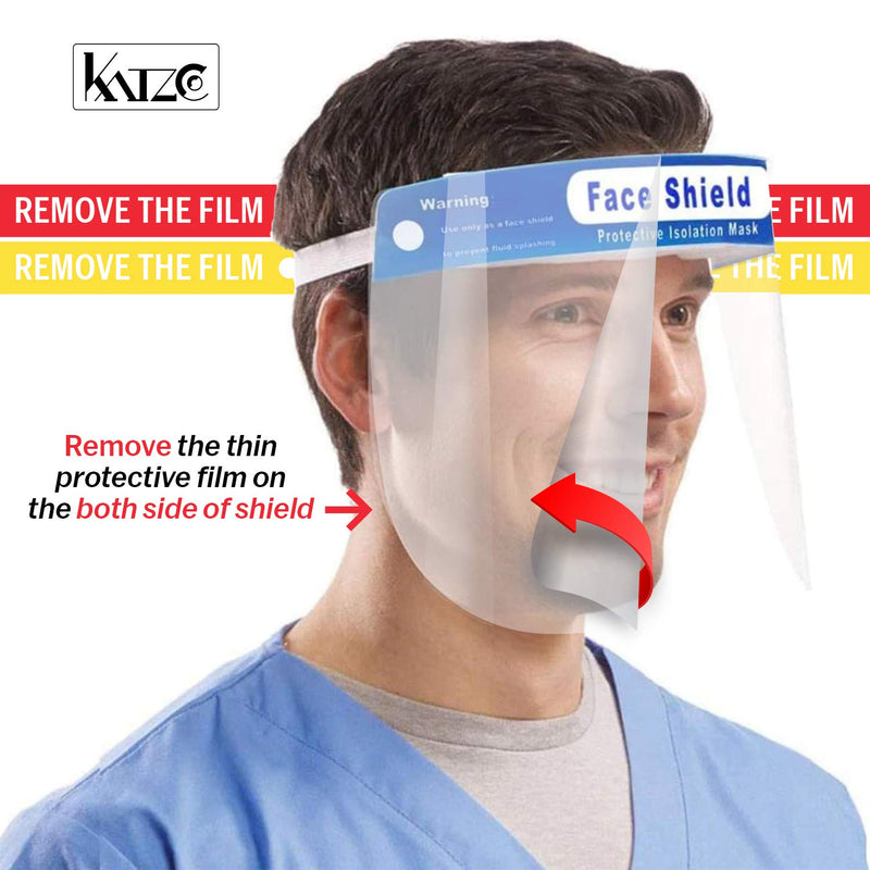 Katzco Reusable Face Shields - 8 Pack - Clear Full Face Visor Mask with Removable