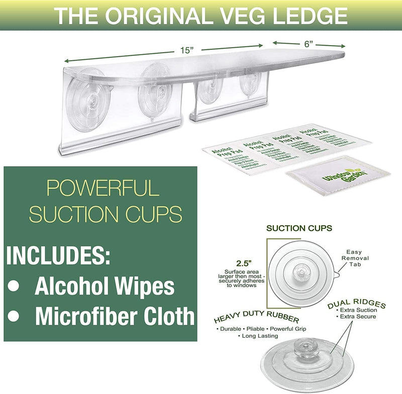 Double Veg Ledge - Window Shelf For Plants, Clear Acrylic Shelves - Suction Cup Indoor