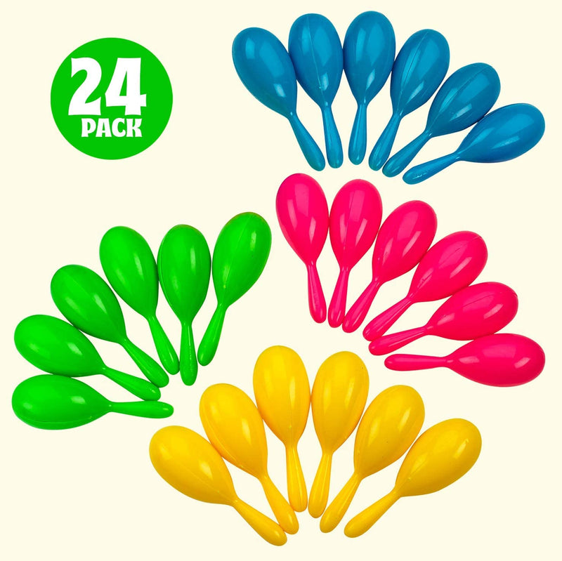 Kicko Bright Neon Maracas - 24 Pack - 4 Inch Colorful Funky Assorted Pairs Noise Maker