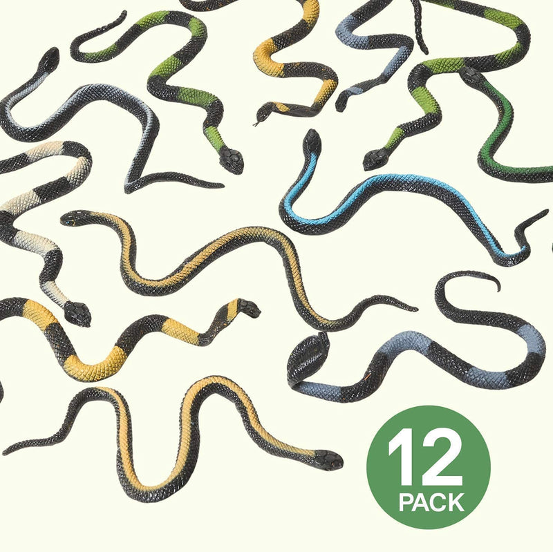 Kicko Vinyl Stretchable Snakes - 12 Pack - Assorted, Colorful Rubber Figures - Prank Gag