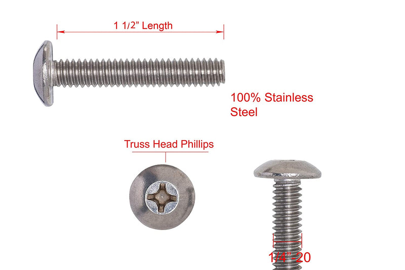 3/8"-16 X 3/4" Stainless Phillips Truss Head Machine Screw, (25pc), Coarse Thread, 18-8