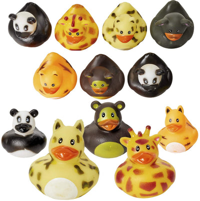 Kicko 12 Pack Zoo Animal Rubber Ducks 2 Inches Assorted Safari Animal Duckies - for Kids