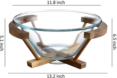 Glass Salad Serving Bowl with Acacia Wood Stand, 120