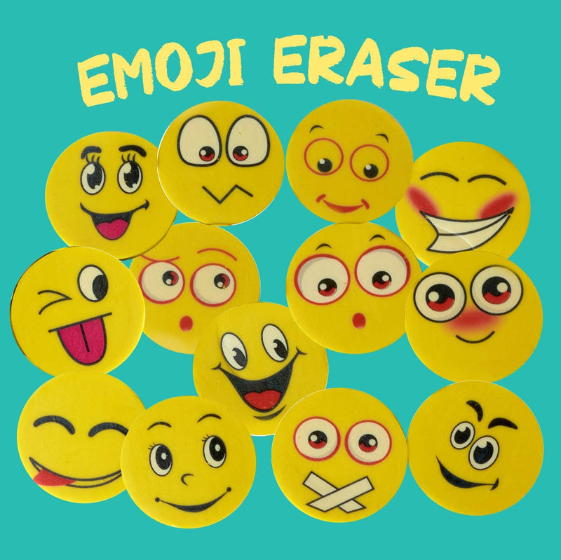 Kicko Emoji Eraser - 72 Pack - Yellow Emoticon Round Face Assortment - School Supply