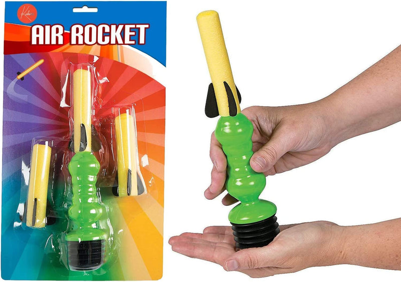 Kicko Air Rocket Launcher with 3 Foam Rocket Darts, 3 Pack, Launcher is 7 Inches and Darts