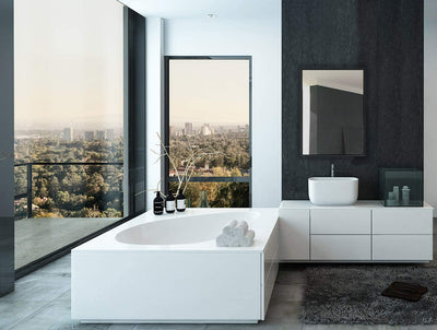 Hamilton Hills Clean Large Modern Black Frame Wall Mirror | Contemporary Premium Silver