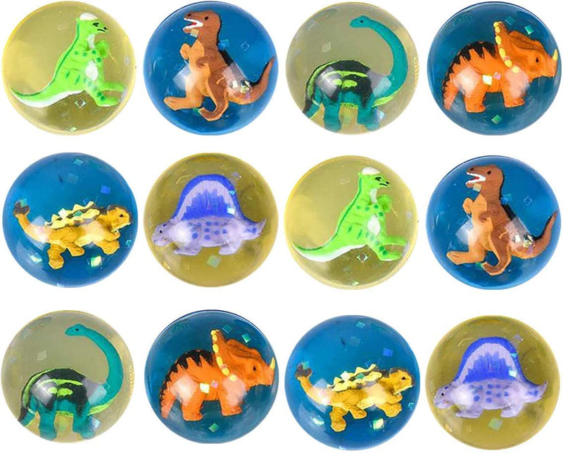 Kicko 1.75 Inch Dinosaur Hi-Bounce Balls - Set of 12 Dino-Filled Multicolor High Bouncing