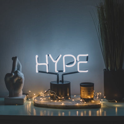 Amped & Co HYPE Real Neon Light Novelty Desk Lamp, Large 9.6x8.3", White